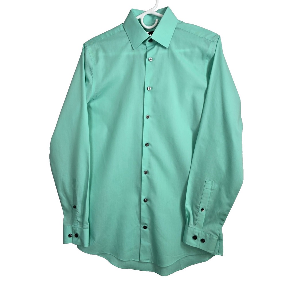 J Ferrar Mens Shirt Small Slim 14-14.5, 32-33 Mint Green Long Sleeve Dress Shirt